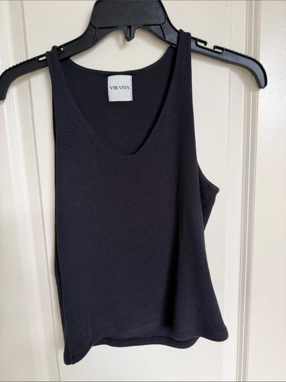 Vir Vita Black Ribbed Scoop Neck Tank